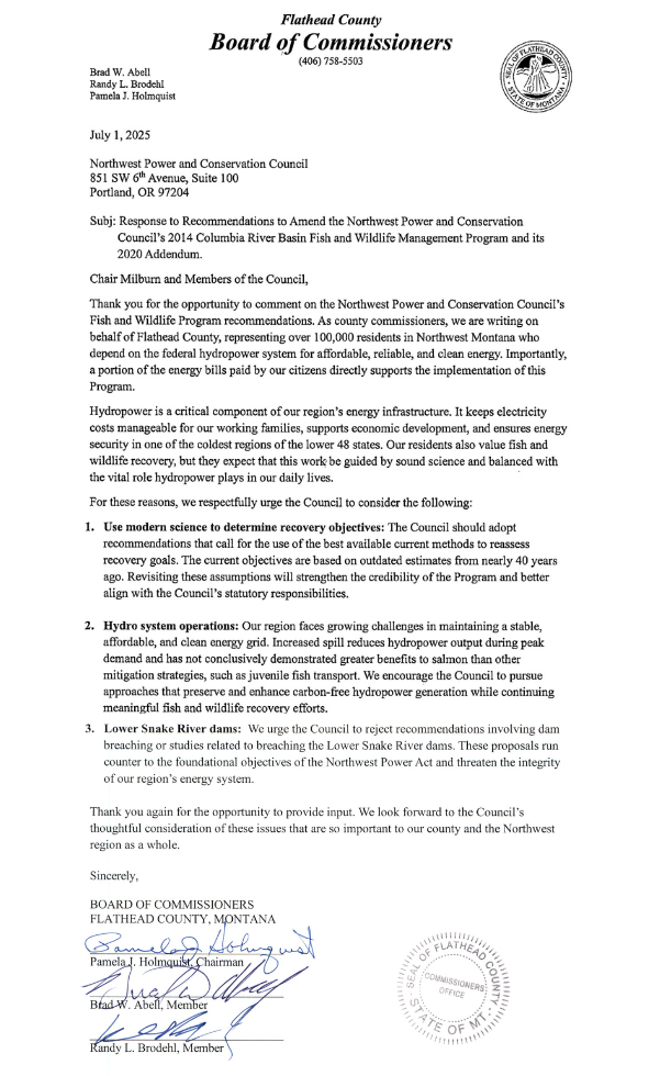 Northwest power conservation council letter july 2025.png