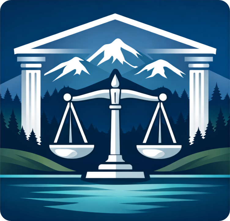 A scale in front of a scenic view of lake and mountains.